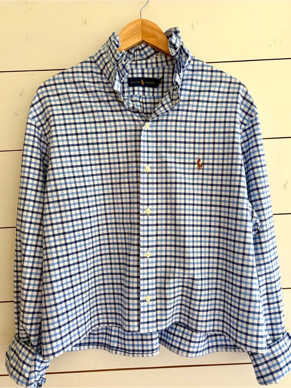 Ralph Lauren Blue and White Checked Button-Down Shirt